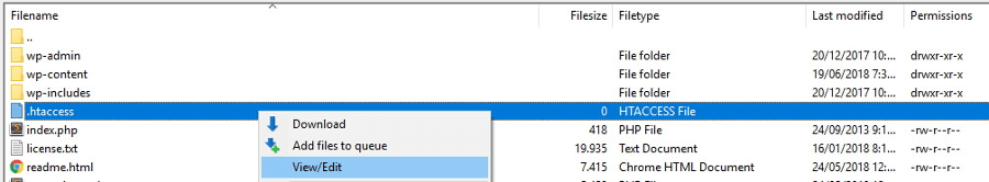 Так выглядит файл htaccess